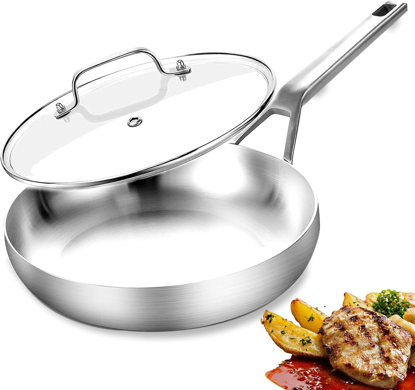 Tri-Ply Fully Bonded Stainless Steel 12Inch Frying Pan with Lid
