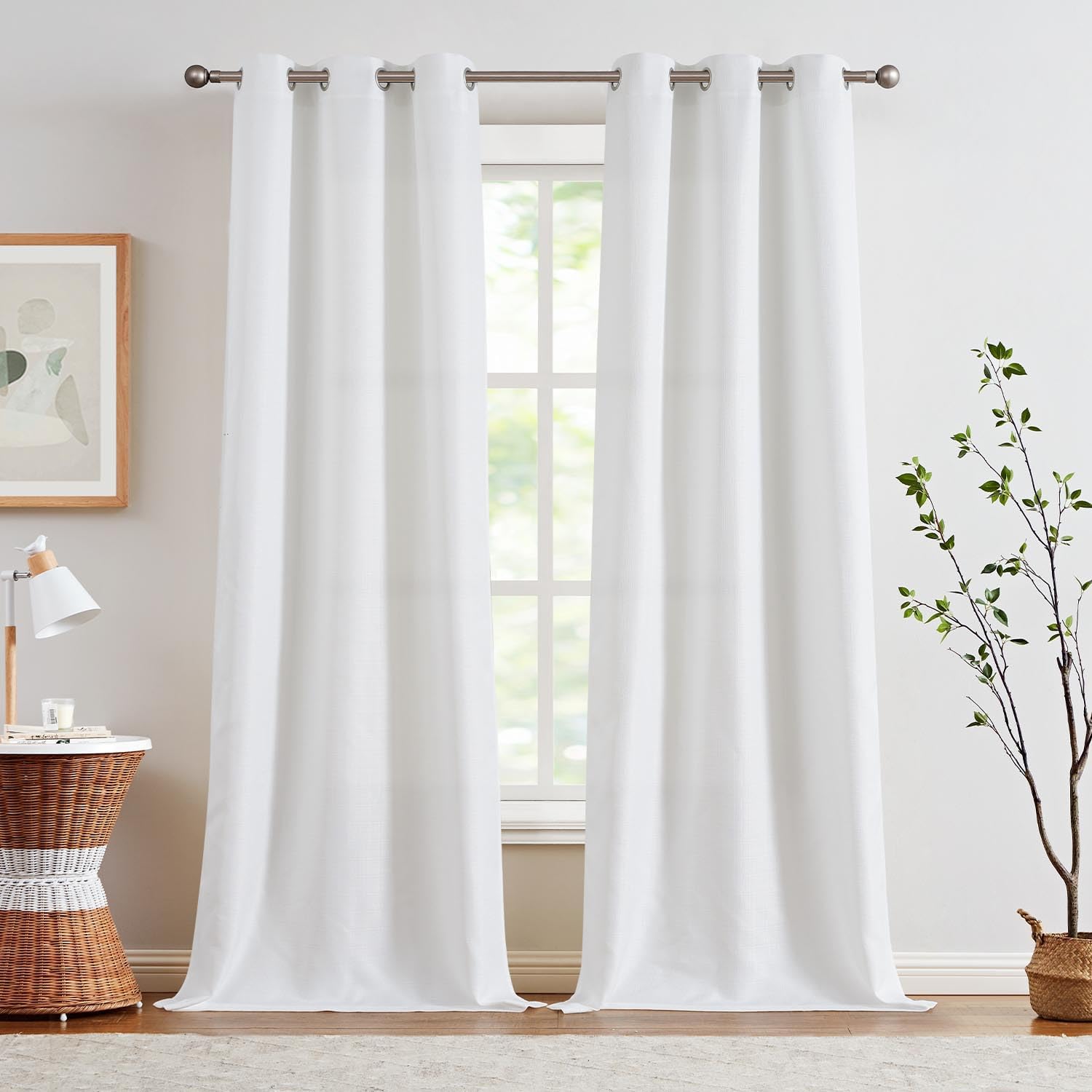 jinchan White Linen Textured Curtains for Living Room 108 in