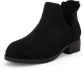 Girls Ruffled Ankle Boots V Cut Out Chunky Low Heel - Dressy Comfort