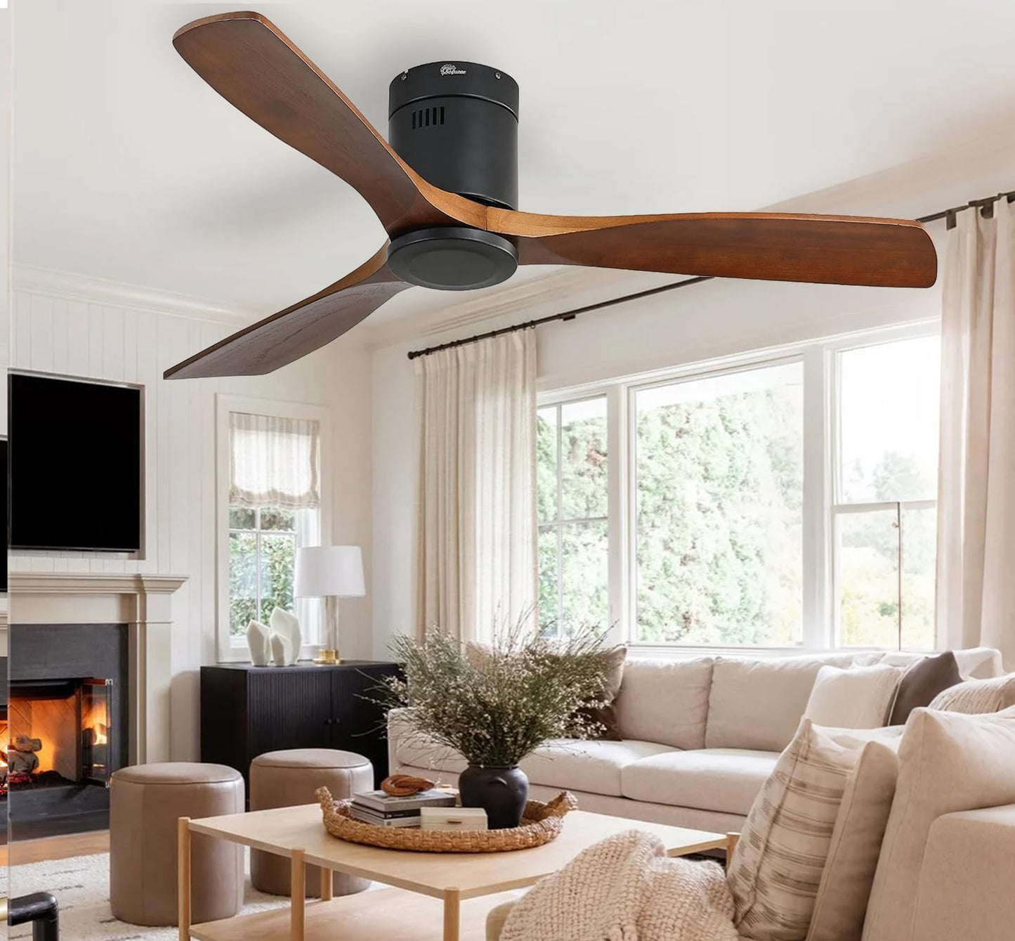 Sofucor 52 Inch Solid Wood Ceiling Fan with Remote Control