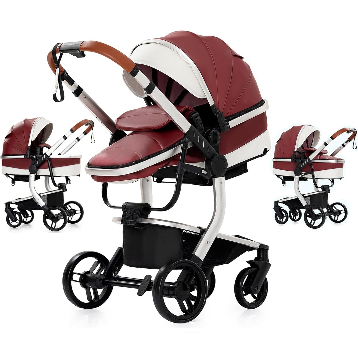 PU Leather 2 in 1 Baby Stroller for Newborns and Infants