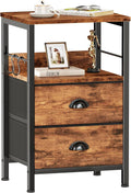 Nightstand with 2 Fabric Drawers and Hooks - Compact Rustic Bedside