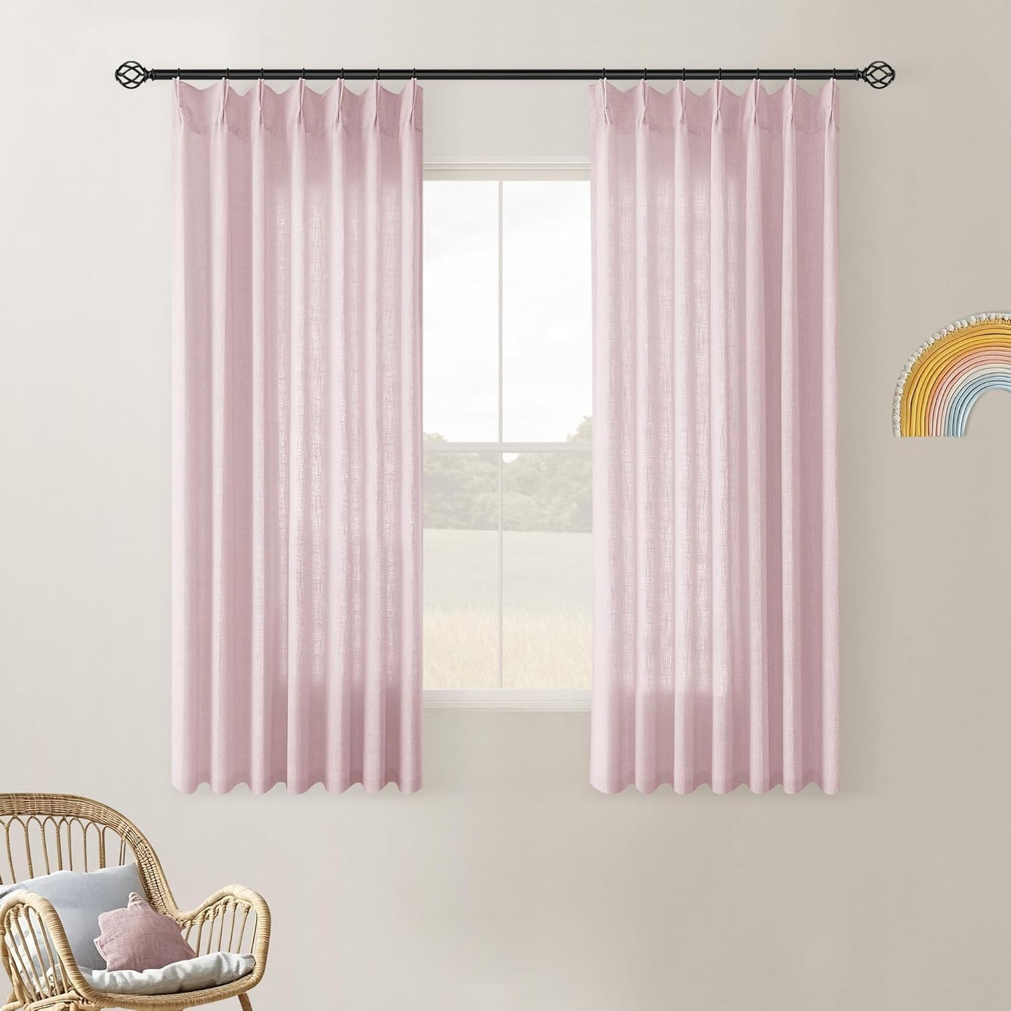 Light Pink Pinch Pleated Linen Cafe Curtains for Elegant Spaces