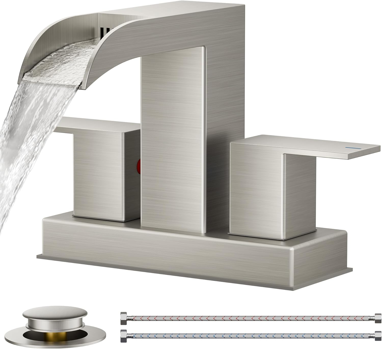 FORIOUS Brushed Nickel Bathroom Faucets with Waterfall Spout