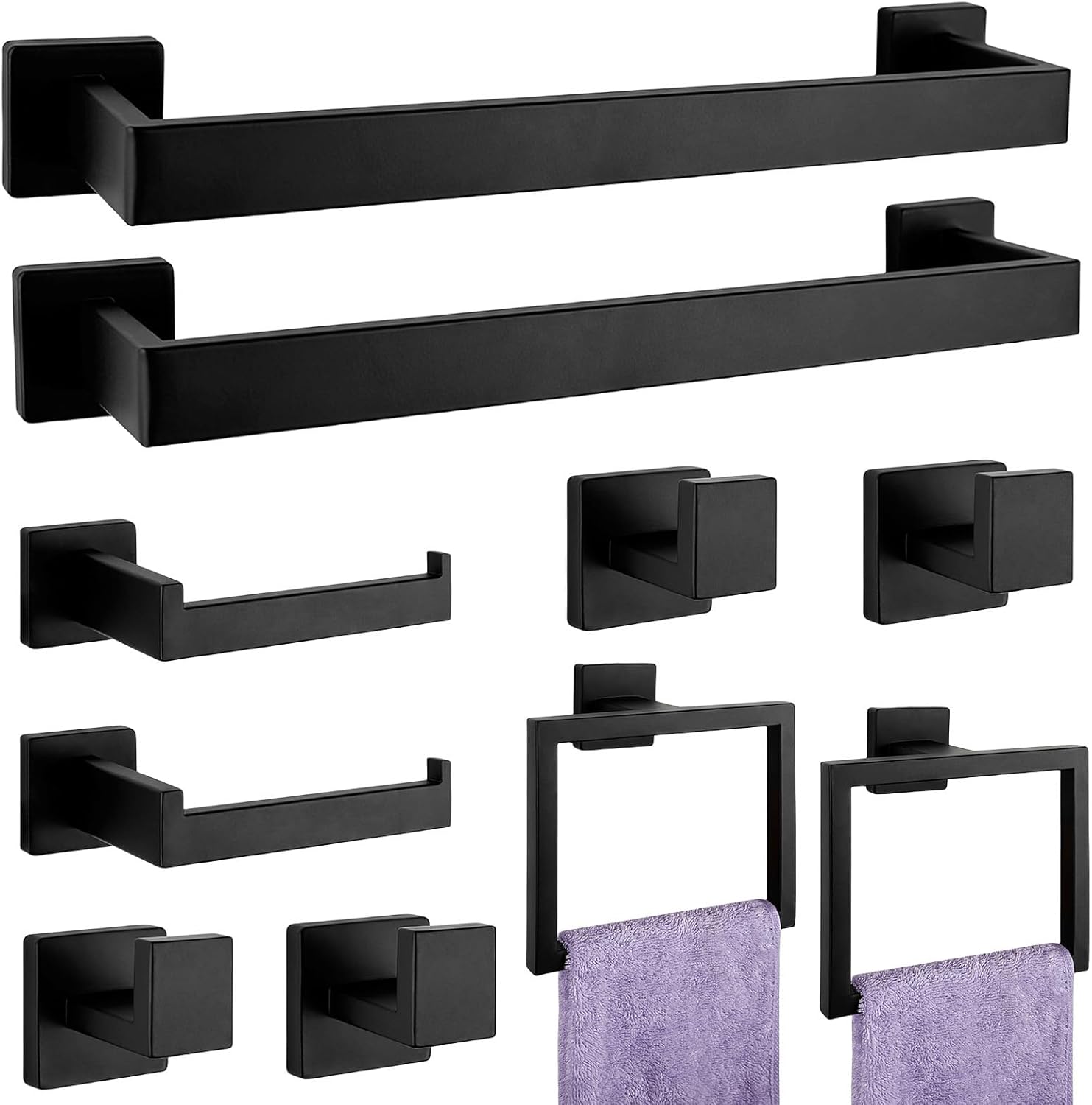 Bathroom Accessories Towel Bar Set: 10 Pieces Matte Black Hardware