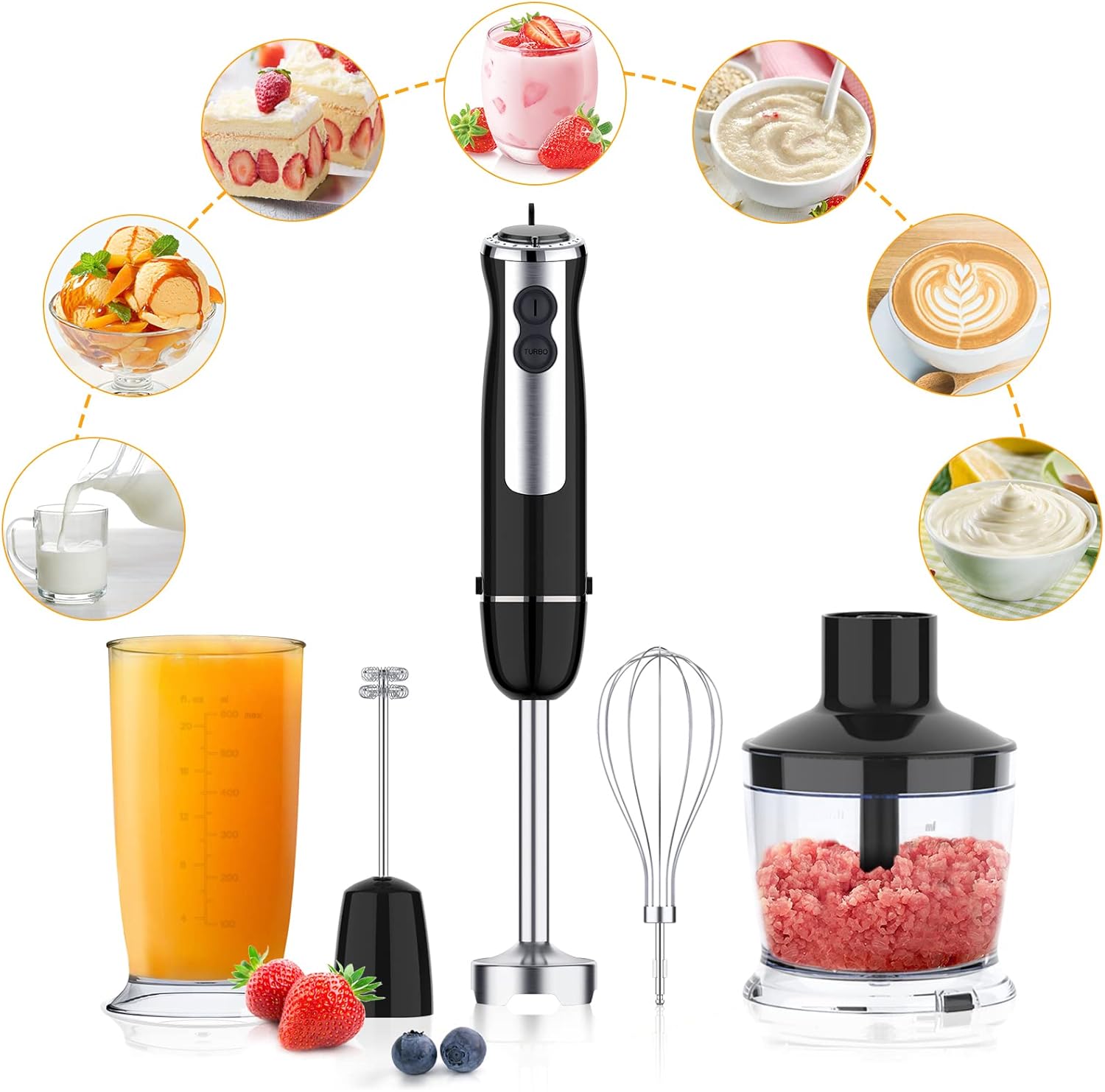 5-in-1 800W Hand Blender Set - Turbo Speed for Versatile Cooking
