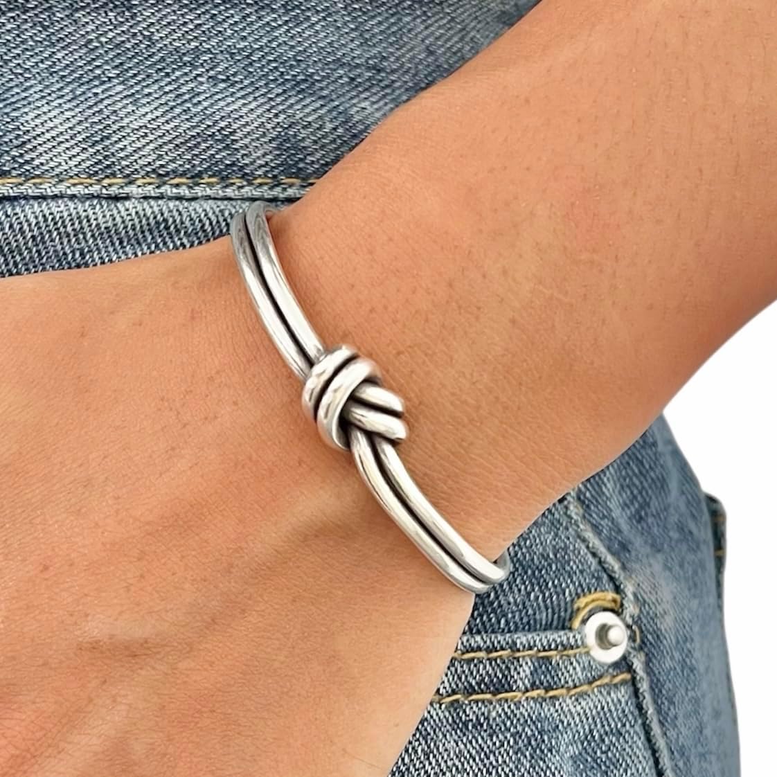 Handmade Sterling Silver Knot Cuff Bracelet for Minimalist Style