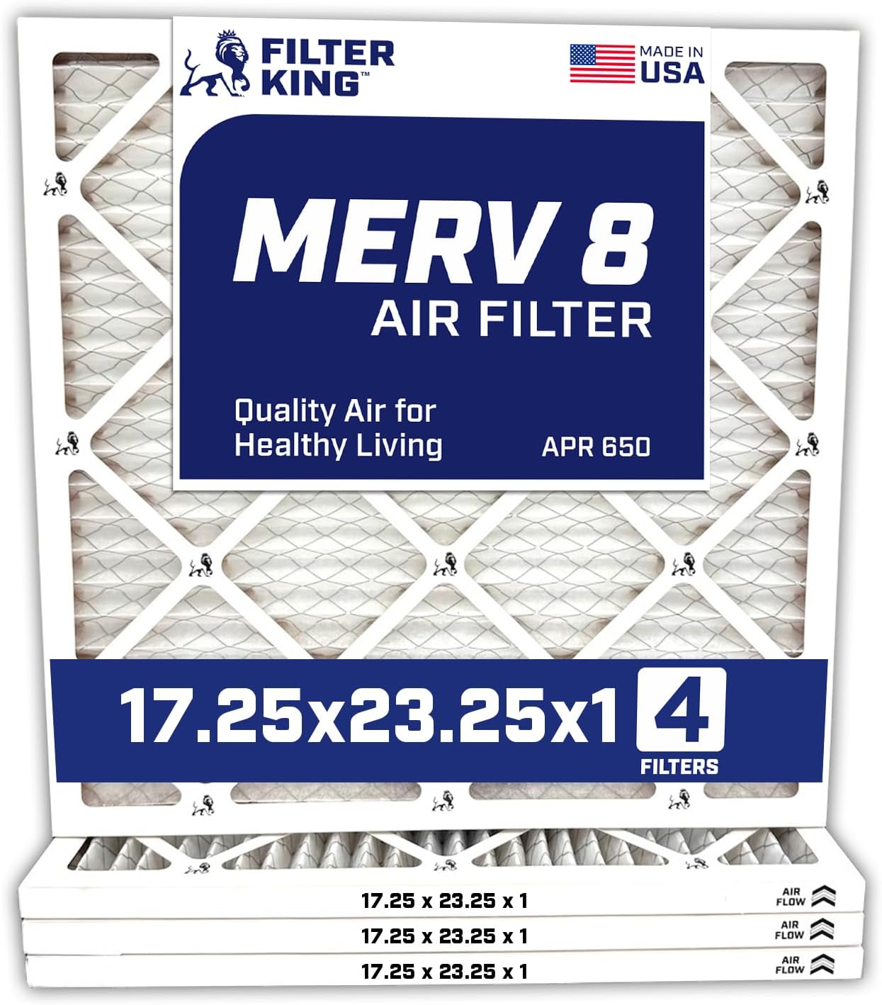 MERV 8 Air Filter 17.25x23.25x1 | 4-Pack for HVAC Systems
