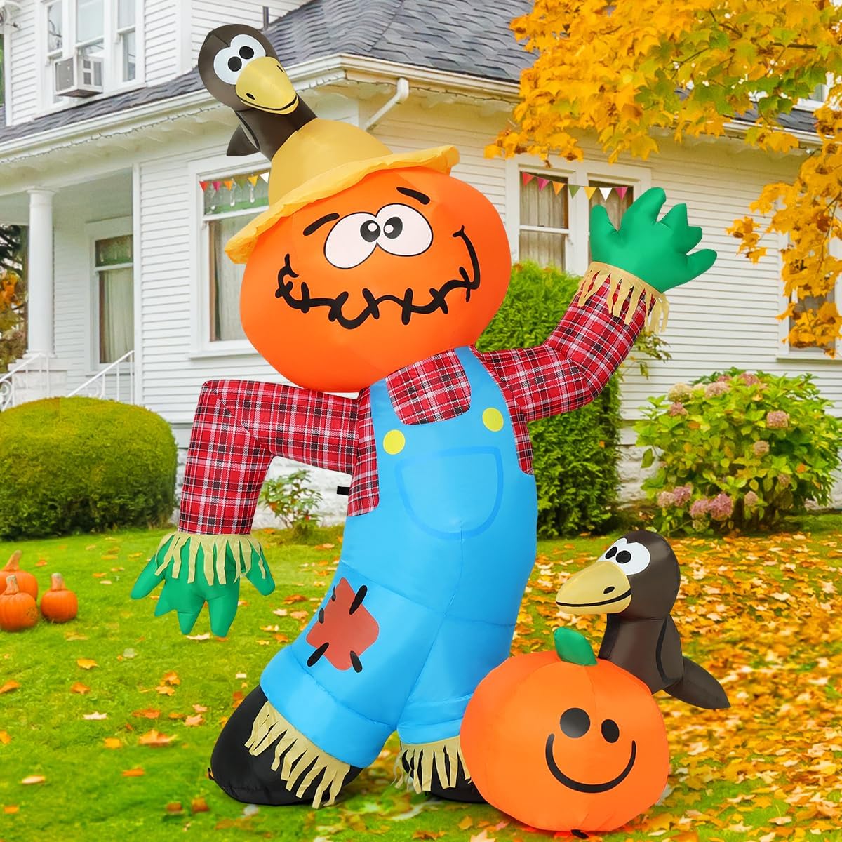 Thanksgiving Inflatable Scarecrow Pumpkin Decor with LED Lights 6ft