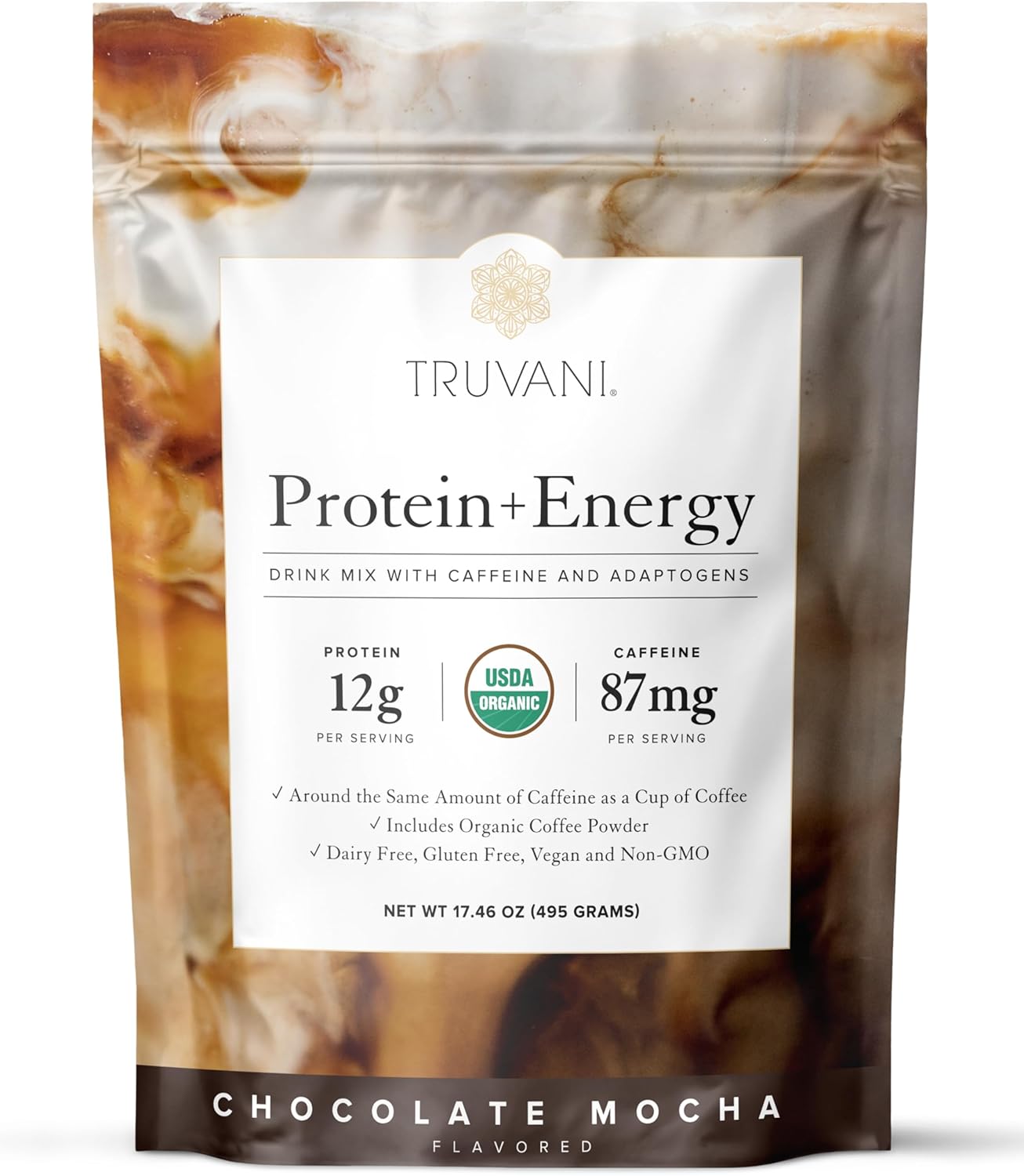 Truvani Protein + Energy Drink Mix: Organic Chocolate Mocha