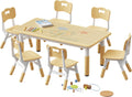 Brelley Kids Table and 6 Chairs Set - Adjustable Graffiti Activity