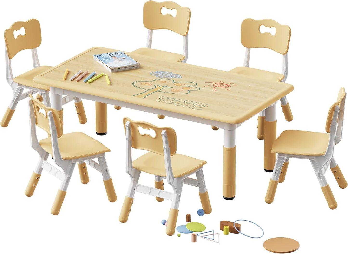 Brelley Kids Table and 6 Chairs Set for Multi-Activity Fun