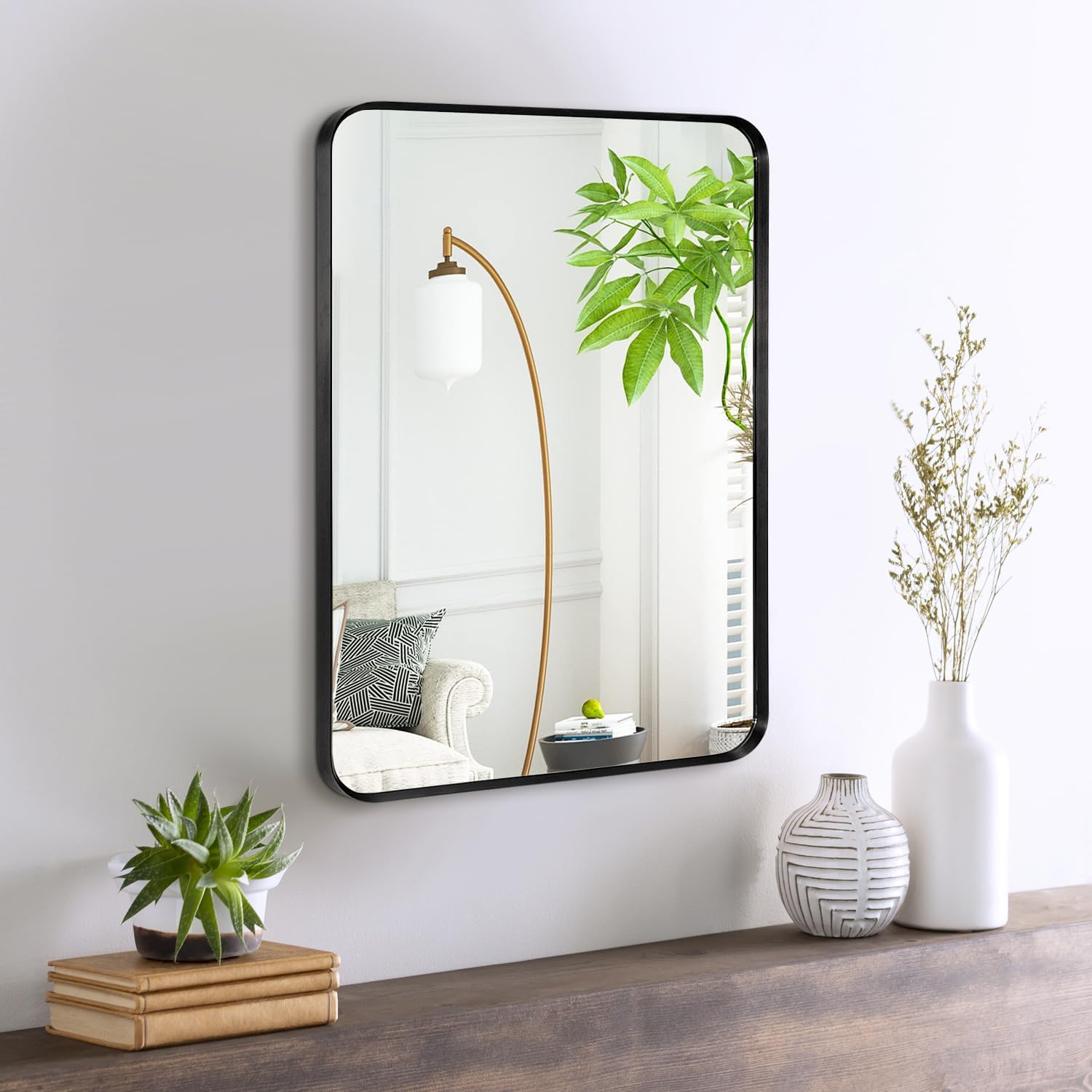 Wall Mount Mirror for Bathroom, Stylish Black Metal Frame