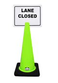 RK-Safety 28in Lime Traffic Cone with Black Base - Lane Closed Sign