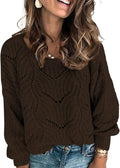 Crewneck Hollow Knit Pullover Sweater - Cute Elegant Loose Fit