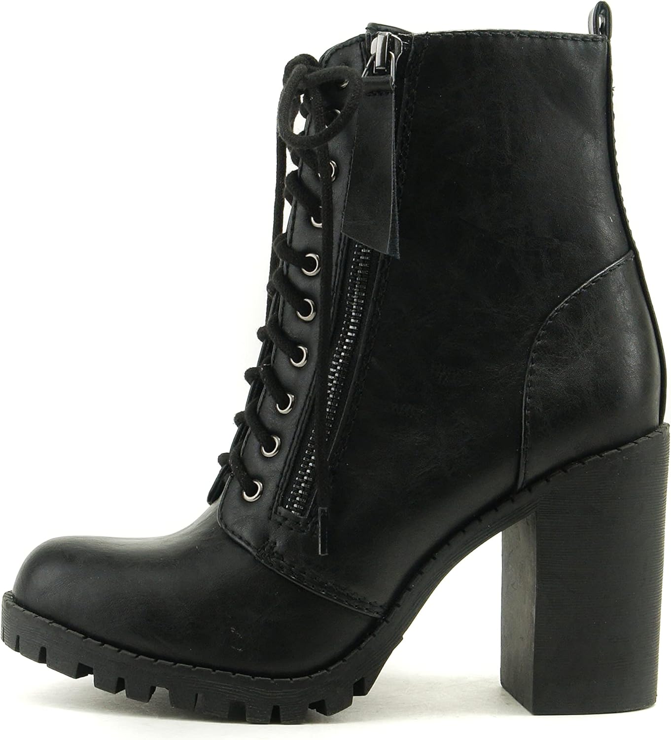 Soda Malia Round Toe Stacked Lug Heel Lace Up Ankle Booties Review