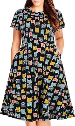 Nemidor Women's Plus Size Fit and Flare Midi Dress with Pocket