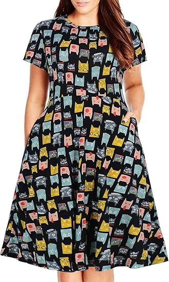Nemidor Women's Plus Size Fit and Flare Midi Dress with Pocket