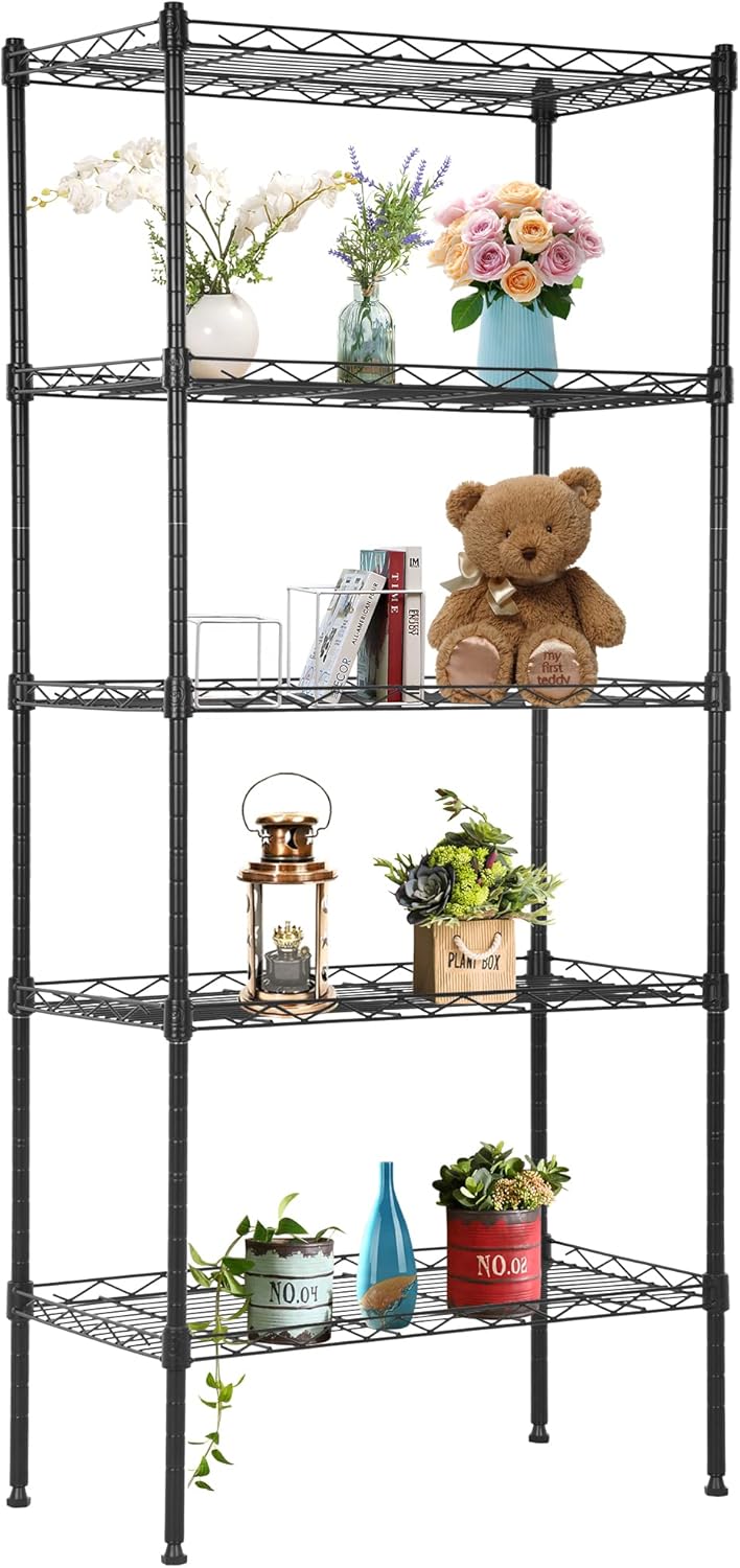 FDW 5 Tier Adjustable Metal Pantry Shelves for Kitchen Storage