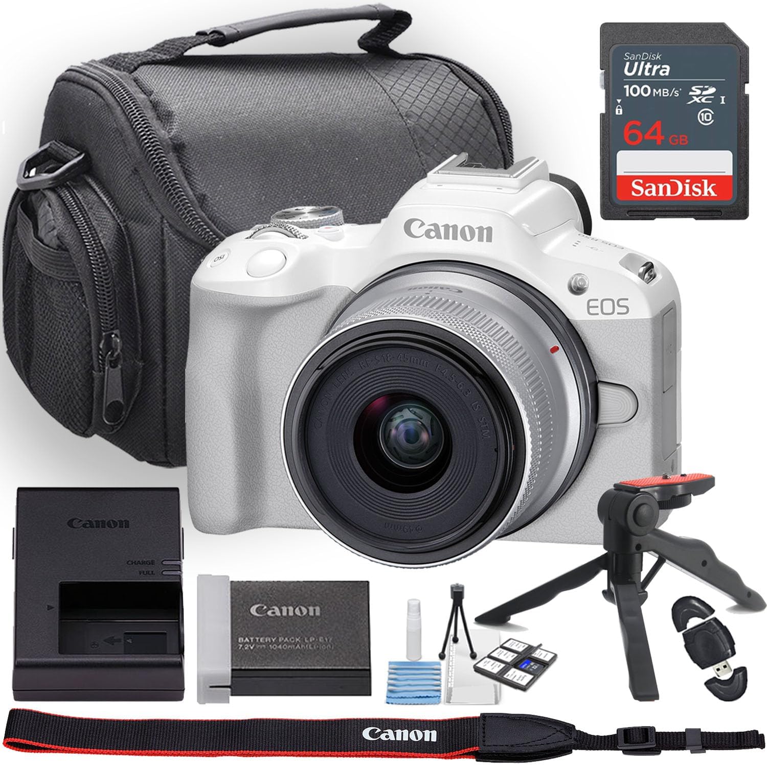 Canon EOS R50 Mirrorless Camera Bundle with 18-45mm Lens and More