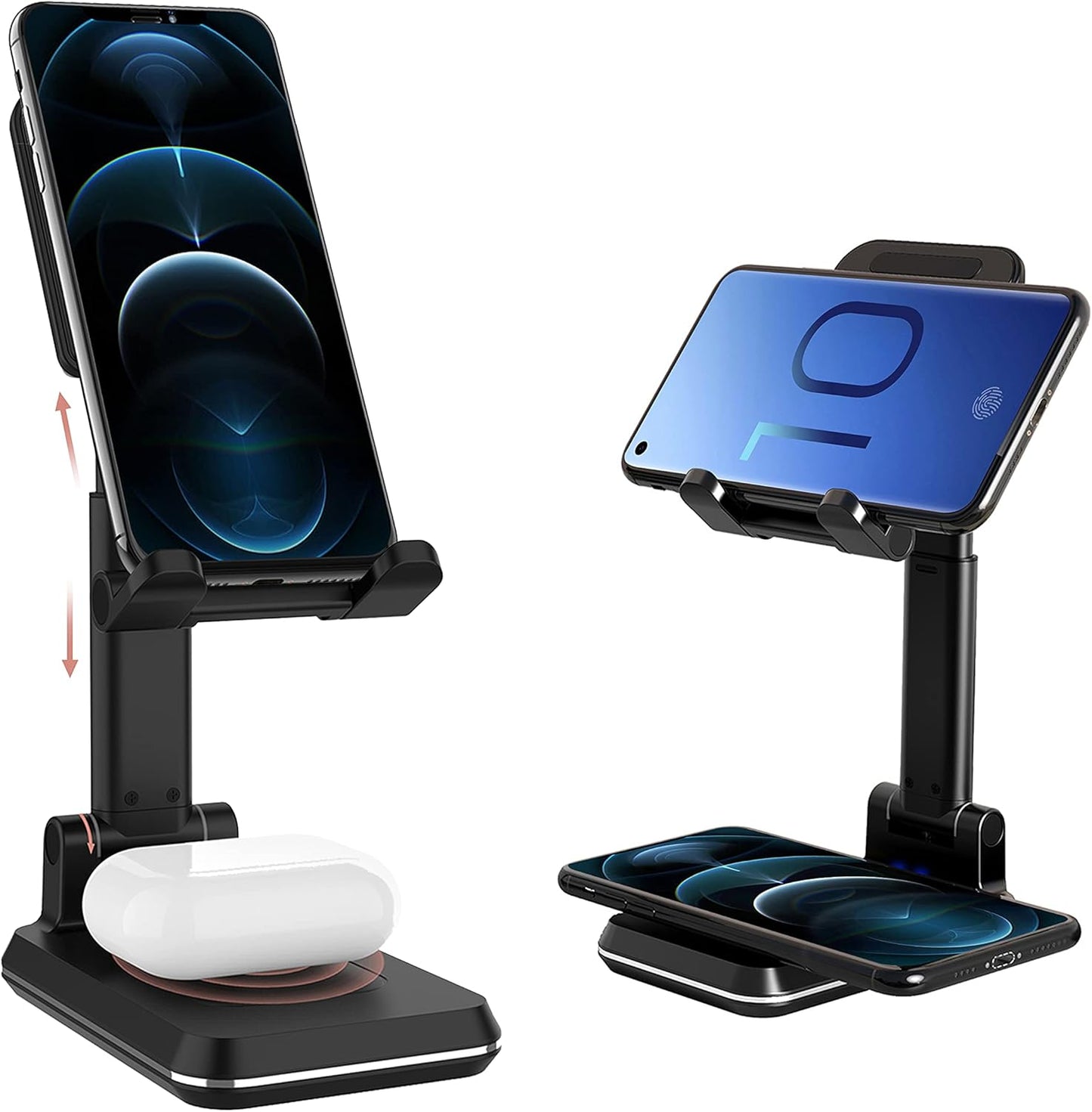 Kertxin 15W Wireless Charging Stand - Height Adjustable, 2-in-1 Charger for iPhone & Samsung