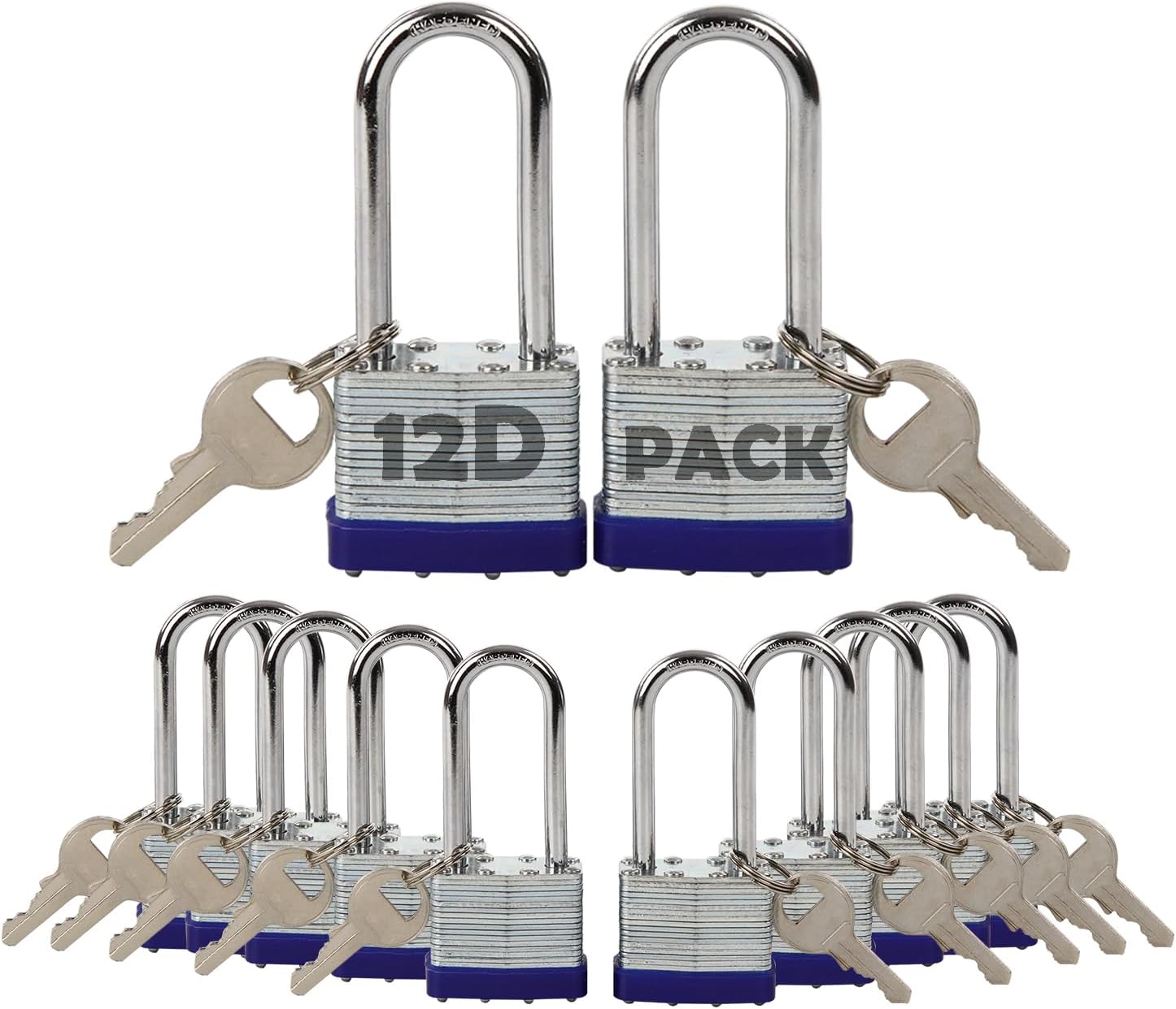 SEPOX 12Pcs Set Laminated Padlocks with Extra Long Shackle