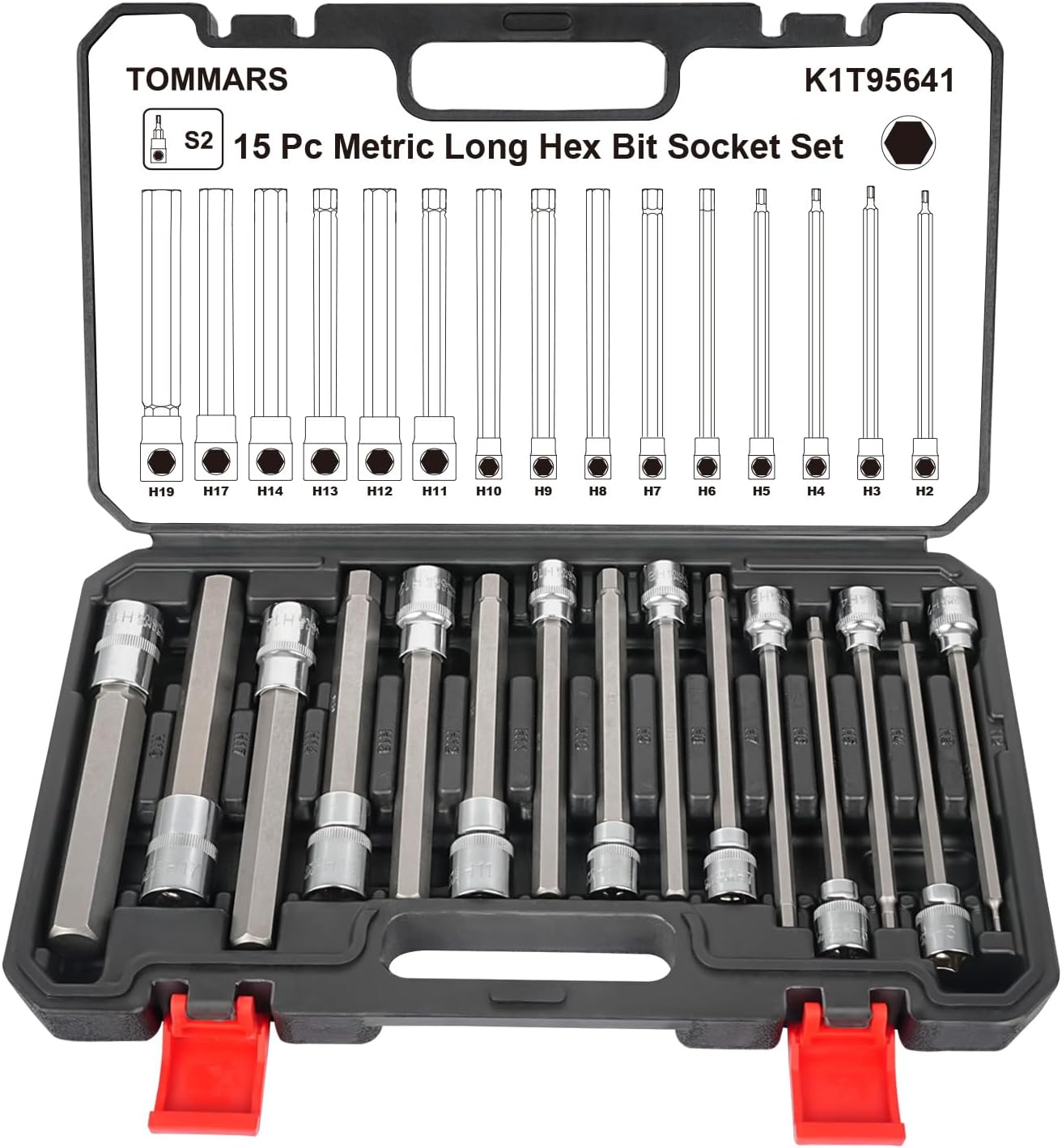 TOMMARS 15-PC Metric Long Hex Bit Socket Set for Versatile Use