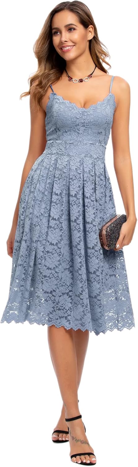 Atnlewhi Womens Spaghetti Strap V Neck Lace Dresses for Events