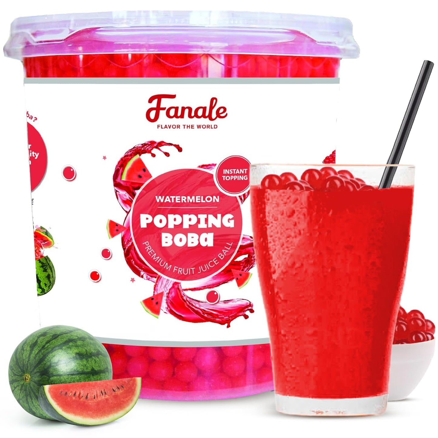 Fanale Watermelon Popping Boba Pearls for Drinks and Desserts