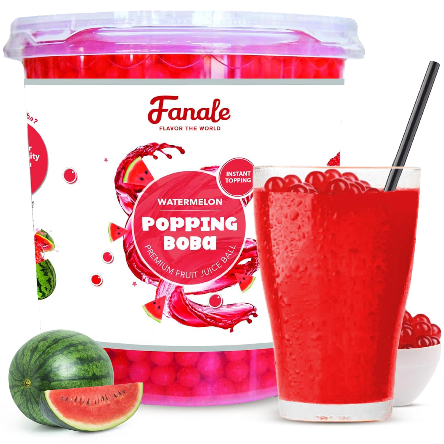 Fanale Watermelon Popping Boba Pearls for Drinks and Desserts
