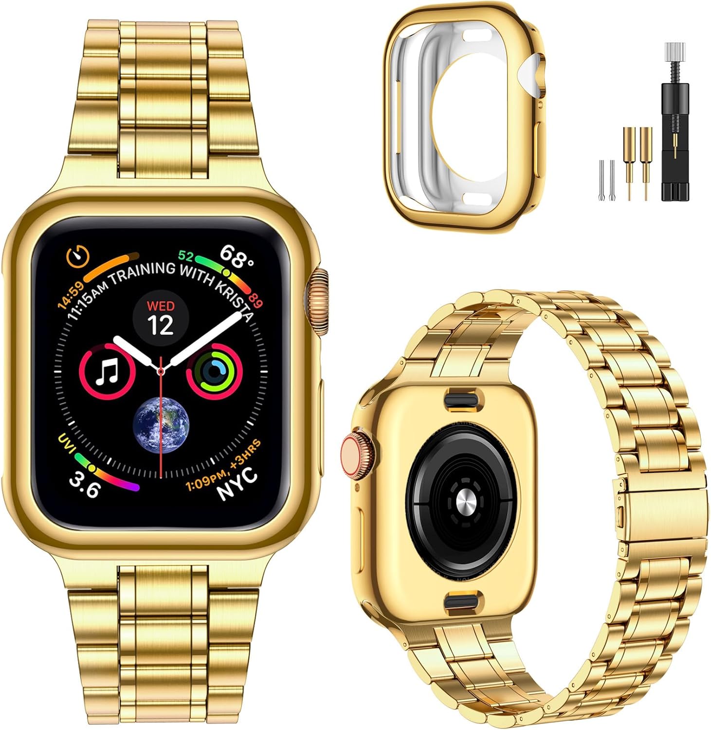 Stylish Gold Stainless Band for Apple Watch 46mm - MioHHR