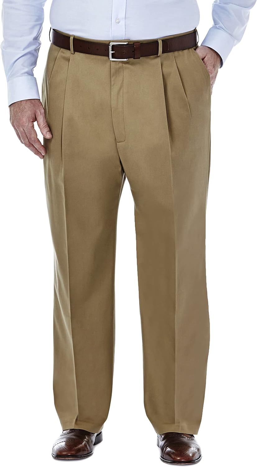 Haggar Men's Premium No Iron Khaki Classic Fit Pleat Front Pant