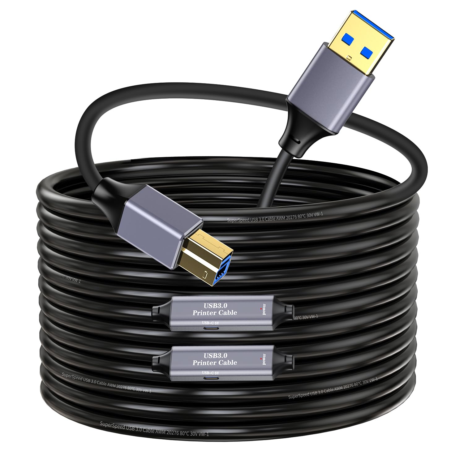 USB 3.0 Printer Cable 30ft - Fast Data Transfer and Durability