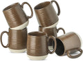 Hasense Coffee Cups Set of 6 15 oz Stoneware Mugs - Rustic Brown