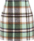 Womens High Waist Plaid Wool Mini Skirt - Bodycon A-Line Fit