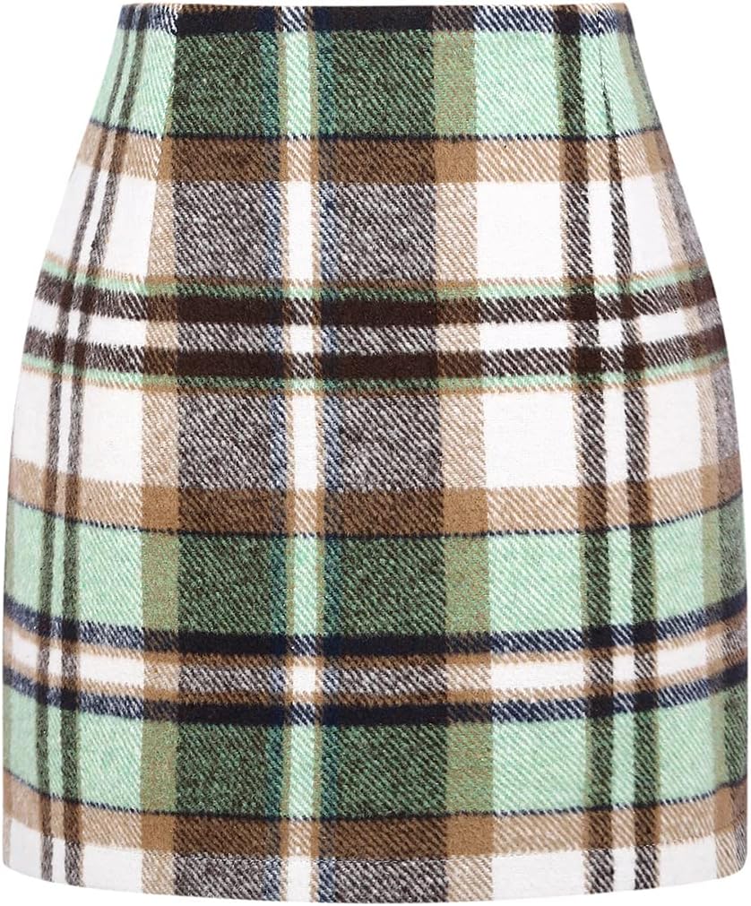 Womens High Waist Plaid Skirt Bodycon Pencil Wool Mini Skirts