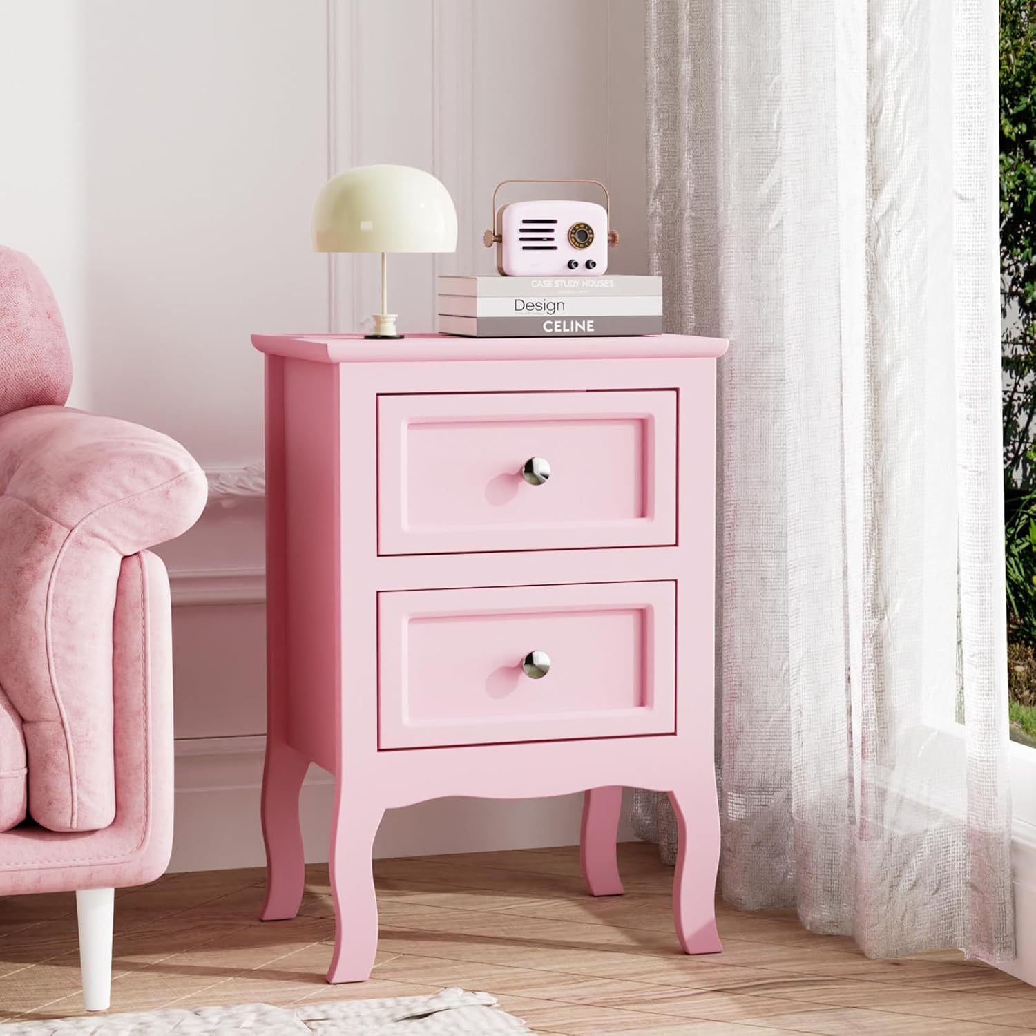 Bonnlo Nightstand with 2 Drawers for Small Spaces and Kids Room
