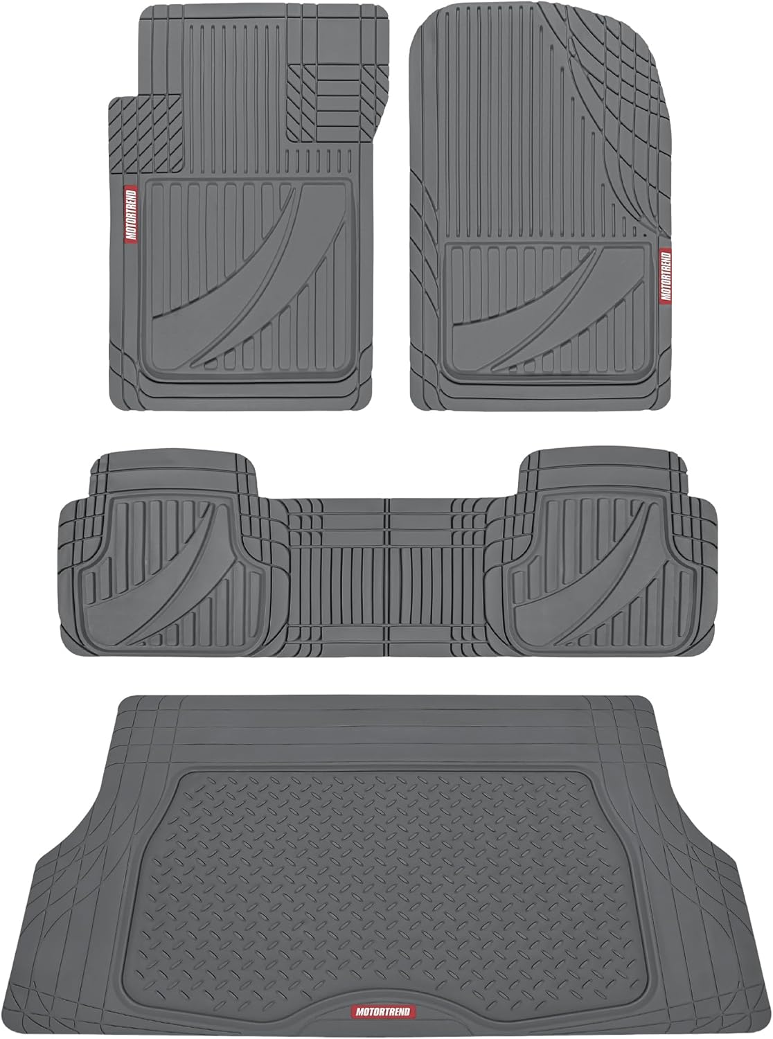 Motor Trend FlexTough Heavy Duty Gray Rubber Car Floor Mats