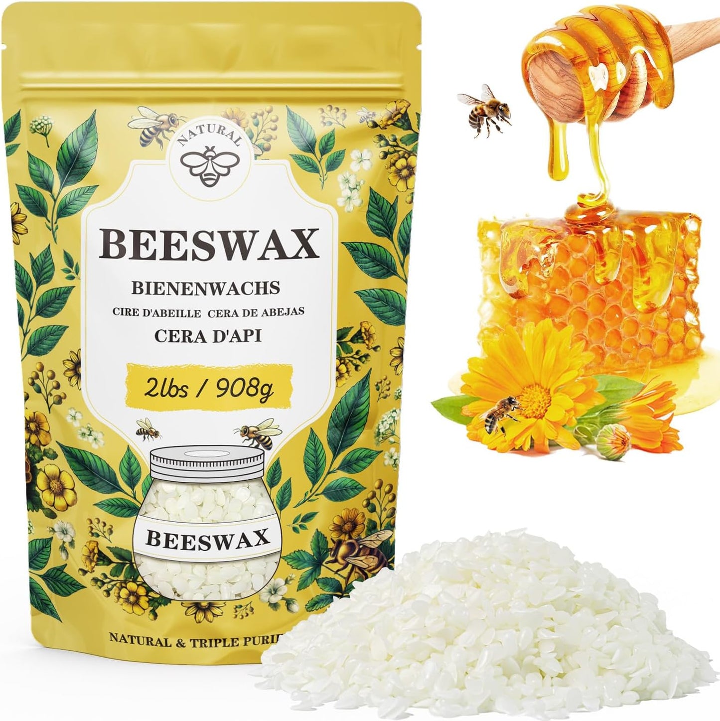 VEGISHINE 100% Pure Beeswax Pellets - Ideal for DIY Skincare & Candle Making
