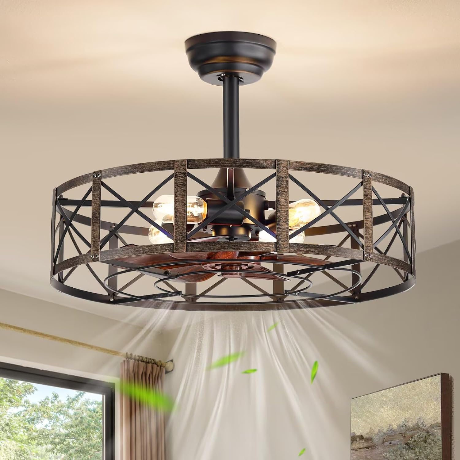 23 Inch Fandelier Caged Ceiling Fan with Lights and Remote Control