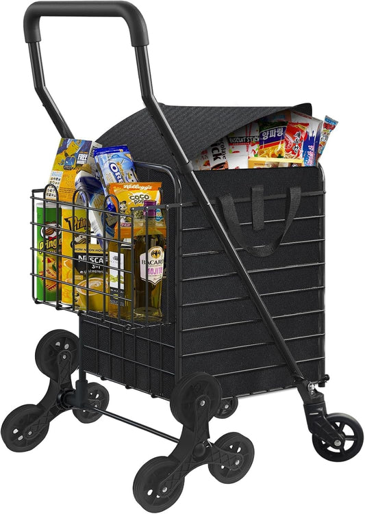 Grocery Shopping Cart with Waterproof Liner and Tri-Wheels