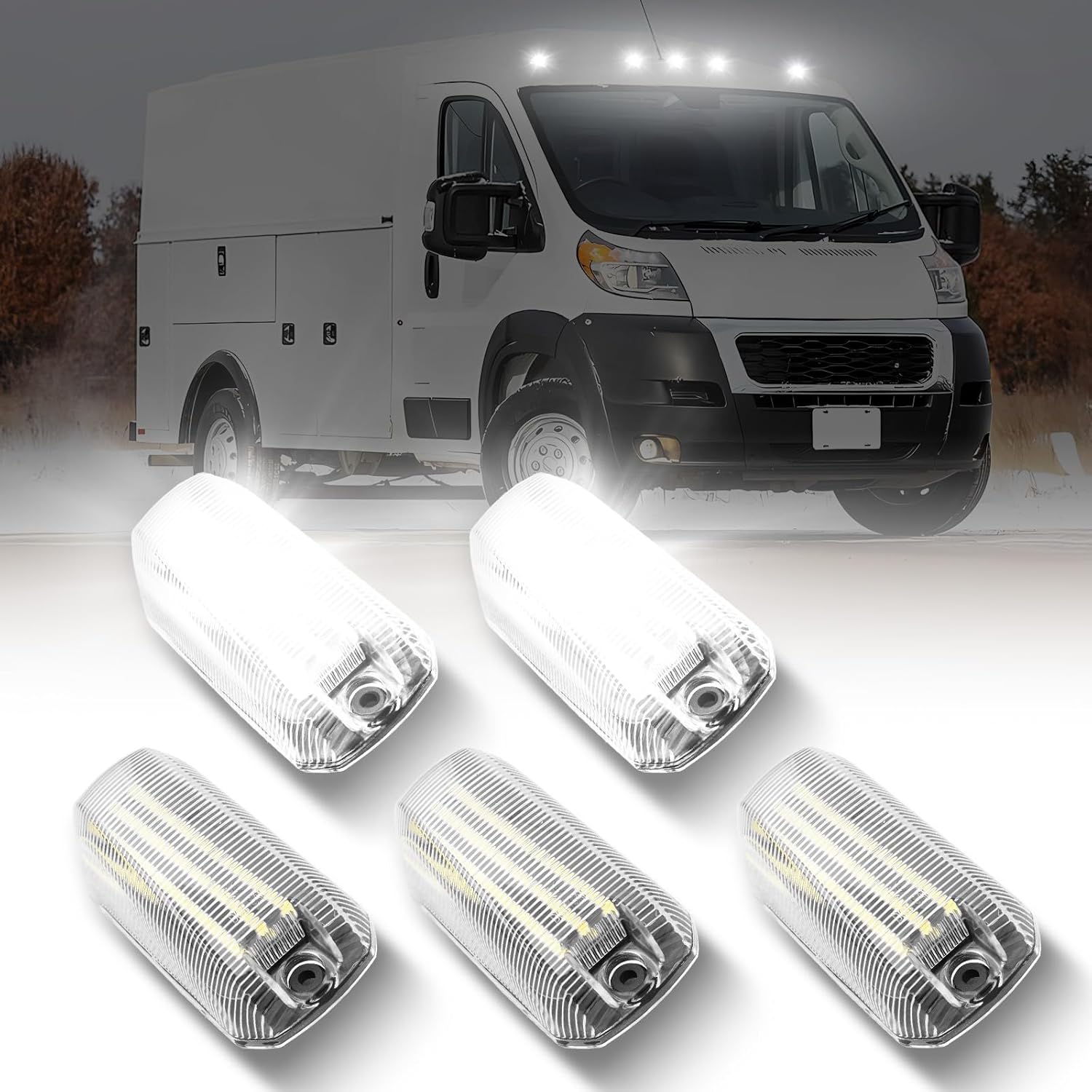 AUTOONE Upgraded White Cab Roof Top LED Marker Lights Kit