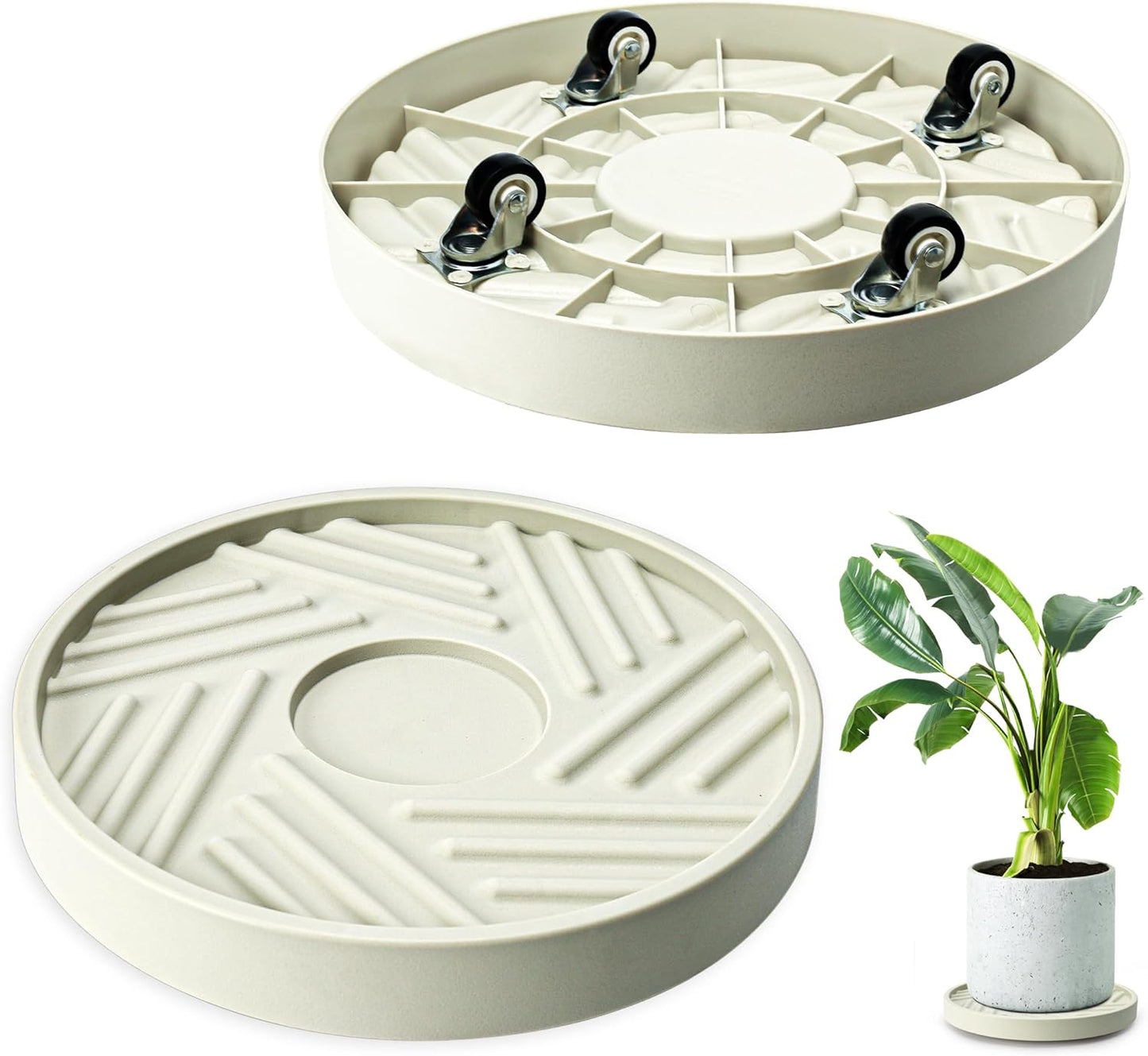 2PCS Round Plant Caddy with Hidden Wheels for Easy Mobility