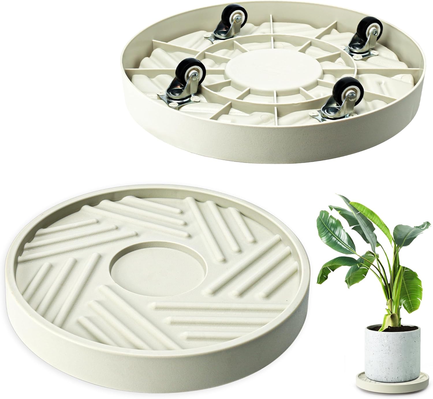 2PCS Round Plant Caddy with Hidden Wheels for Easy Mobility