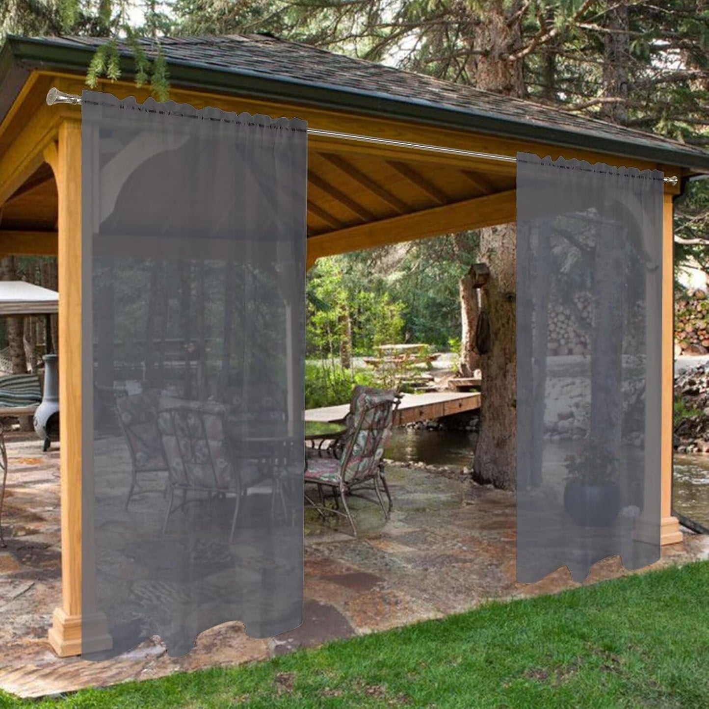Waterproof Outdoor Sheer Curtains for Patio - 4 Panels Set