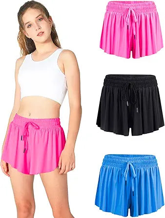 Girls Butterfly Shorts - Flowy 2-in-1 Youth Skirts with Liner