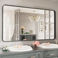 Black Metal Framed Bathroom Mirror 55x30 in Rounded Rectangle - Clear