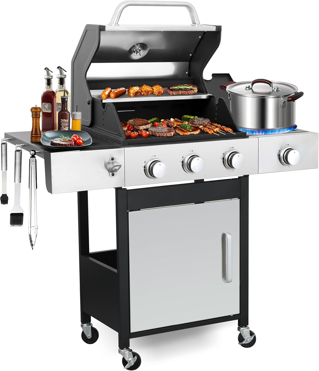 39000 BTU Output Propane Gas Grill with Side Burner for BBQs
