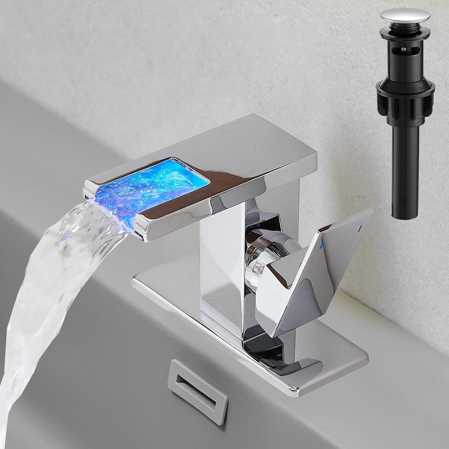 Hoimpro LED Waterfall Bathroom Faucet with Color Changing Light