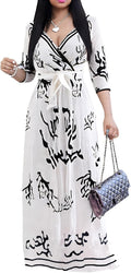 Fashionable Women's Casual Maxi Dress with V Neck and Sleeves